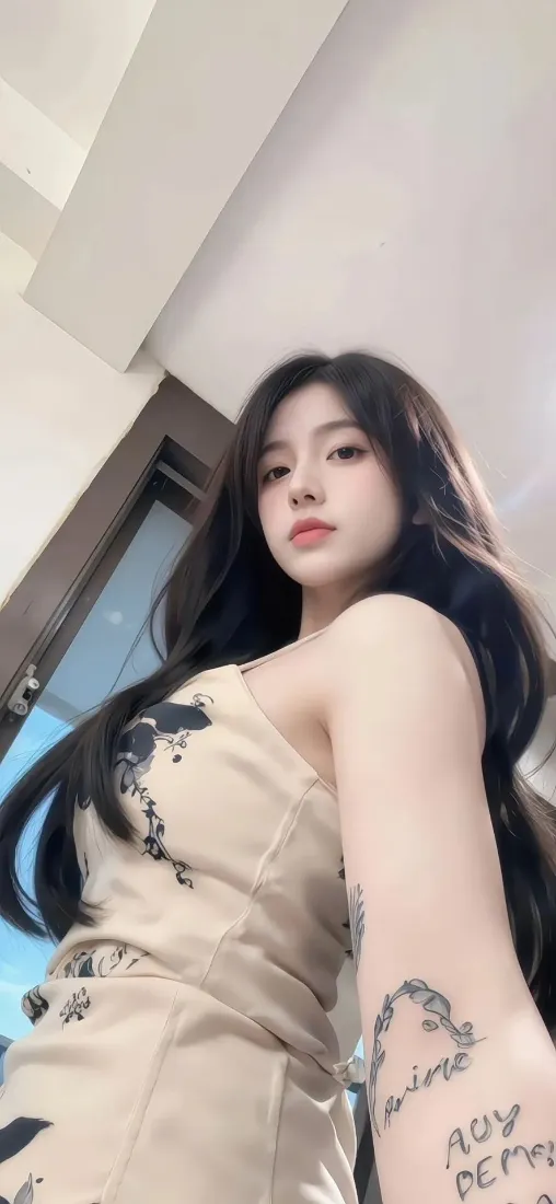 长发美女手机壁纸｜室内背景图片 - 纹身穿搭「哲风壁纸」