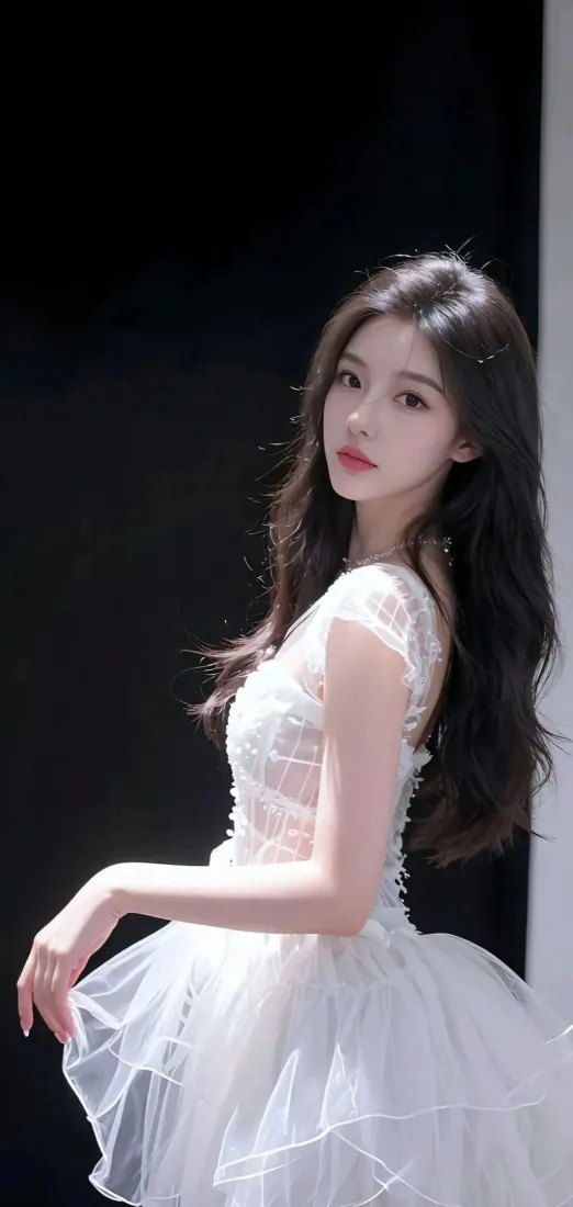 白衣美女手机壁纸｜黑色背景图片 - 优雅气质「哲风壁纸」