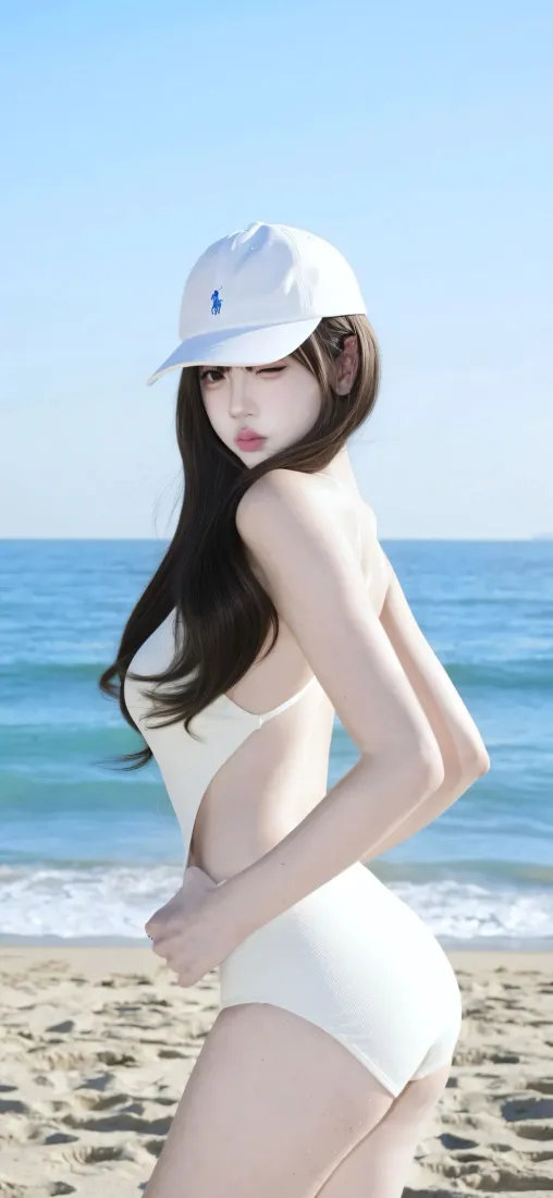 白衣美女手机壁纸｜海滩背景图片 - 泳装「哲风壁纸」