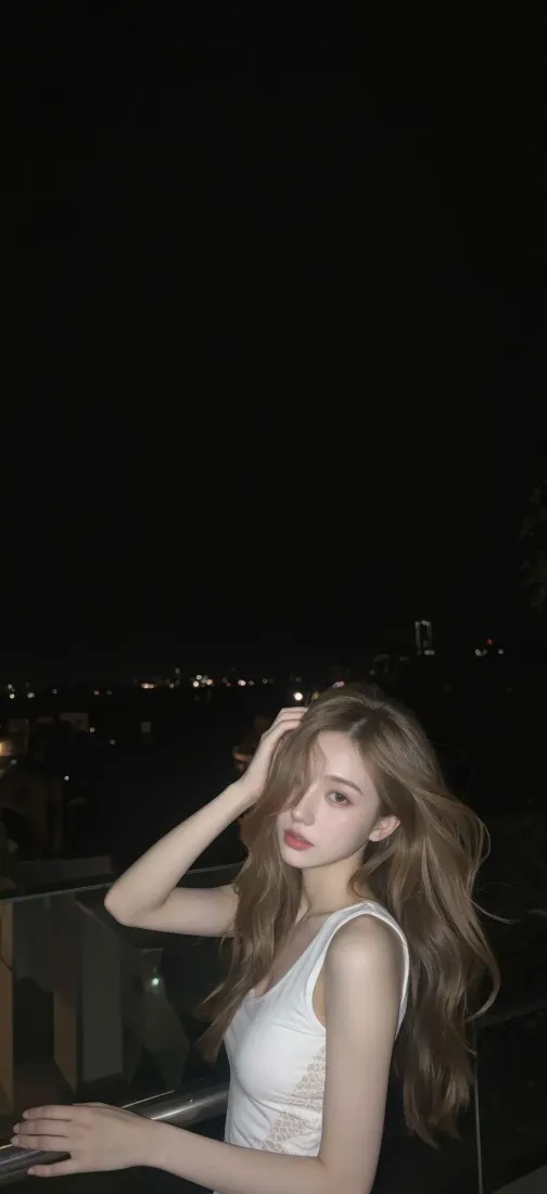 白衣美女手机壁纸｜夜景背景图片 - 夜晚户外长发「哲风壁纸」