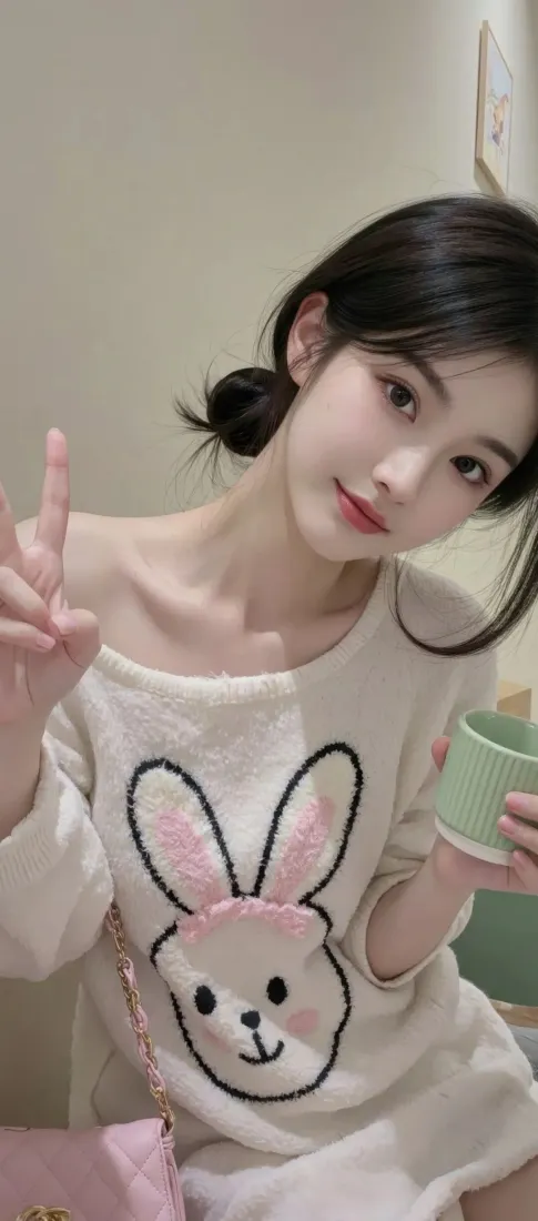 美女手机壁纸｜兔子上衣背景图 - 甜美Ios「哲风壁纸」