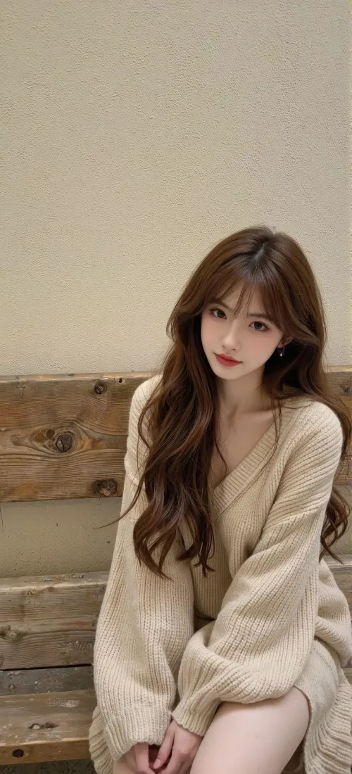 美女手机壁纸｜米色毛衣背景图 - 温柔室内穿搭「哲风壁纸」