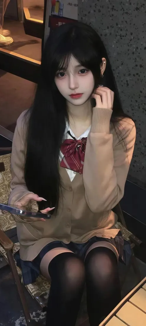 美女JK制服手机壁纸｜暗黑室内背景图片 - Ios「哲风壁纸」