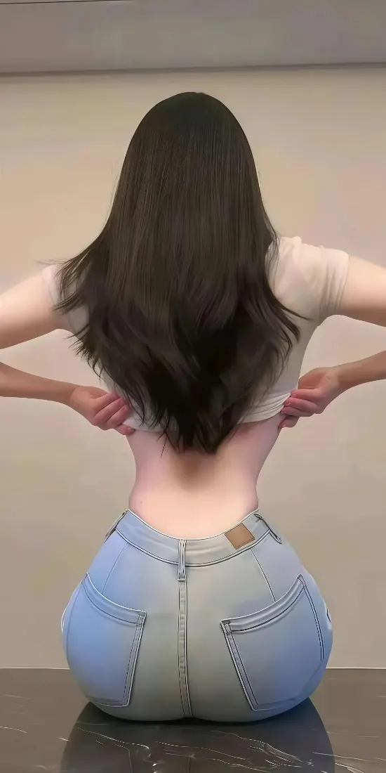 美女背影性感身材手机壁纸｜室内背景图片 - 蓝色牛仔裤「哲风壁纸」