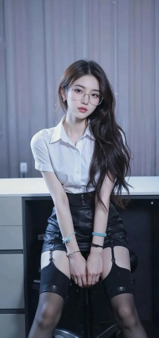 美女手机壁纸｜室内图 - 白衣短裙长袜黑发气质「哲风壁纸」