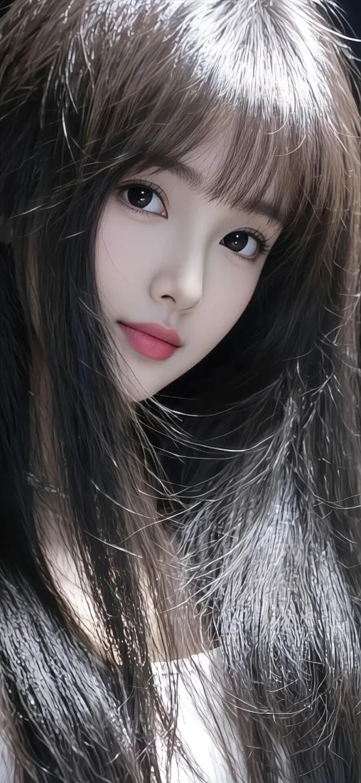 长发美女手机壁纸｜黑发背景图片 - 红唇「哲风壁纸」