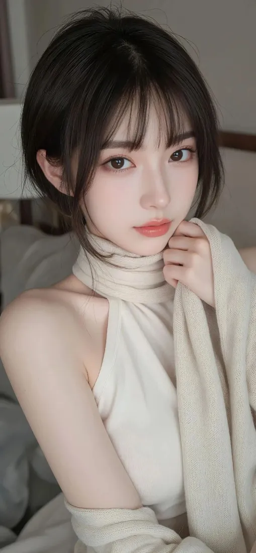 白衣美女手机壁纸｜米白背景图片 - Ios「哲风壁纸」