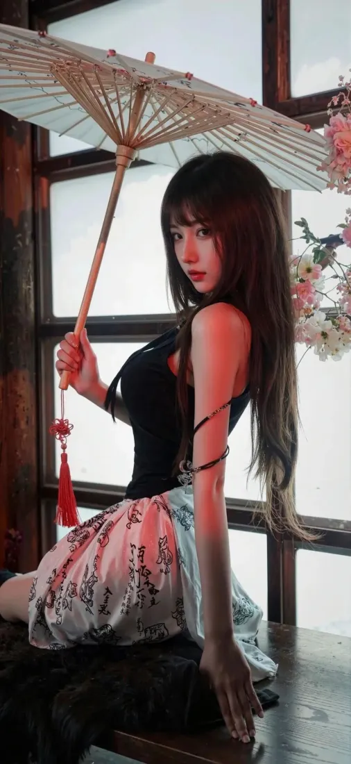 古风美女手机壁纸｜室内背景图 - 撑伞花裙「哲风壁纸」