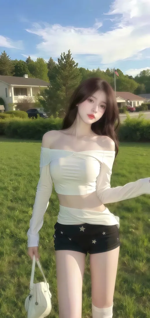 白衣美女手机壁纸｜草地背景图 - 时尚穿搭「哲风壁纸」