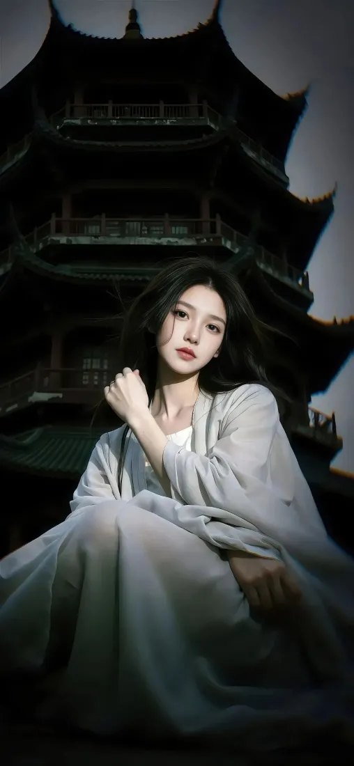 古装美女手机壁纸｜古风古楼背景图片 - 暗色「哲风壁纸」