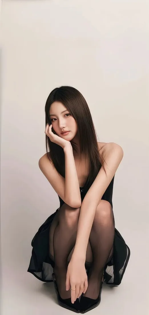 黑衣美女手机壁纸｜简约背景图片 - 黑丝吊带裙「哲风壁纸」