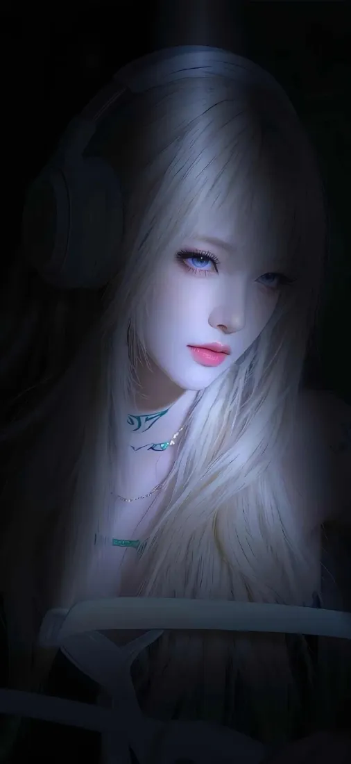 金发美女手机壁纸｜暗黑背景图片 - 红唇光影「哲风壁纸」