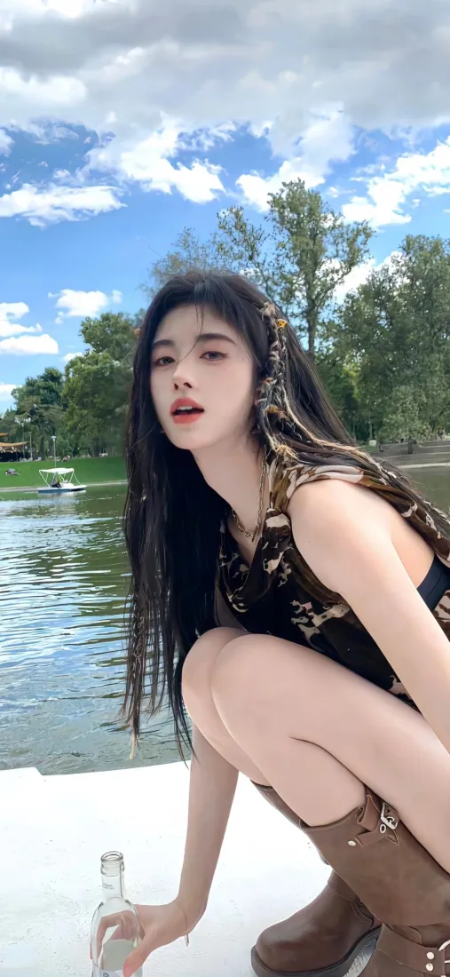 鞠婧祎手机壁纸｜湖边背景图片 - 自然风景「哲风壁纸」