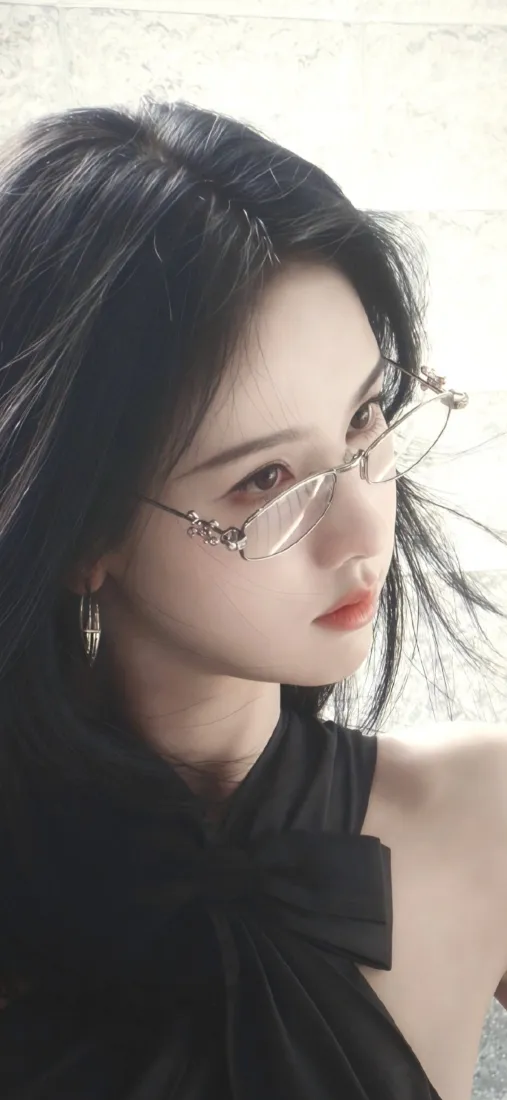 陈都灵手机壁纸｜黑色吊带背景图 - 银丝框眼镜「哲风壁纸」