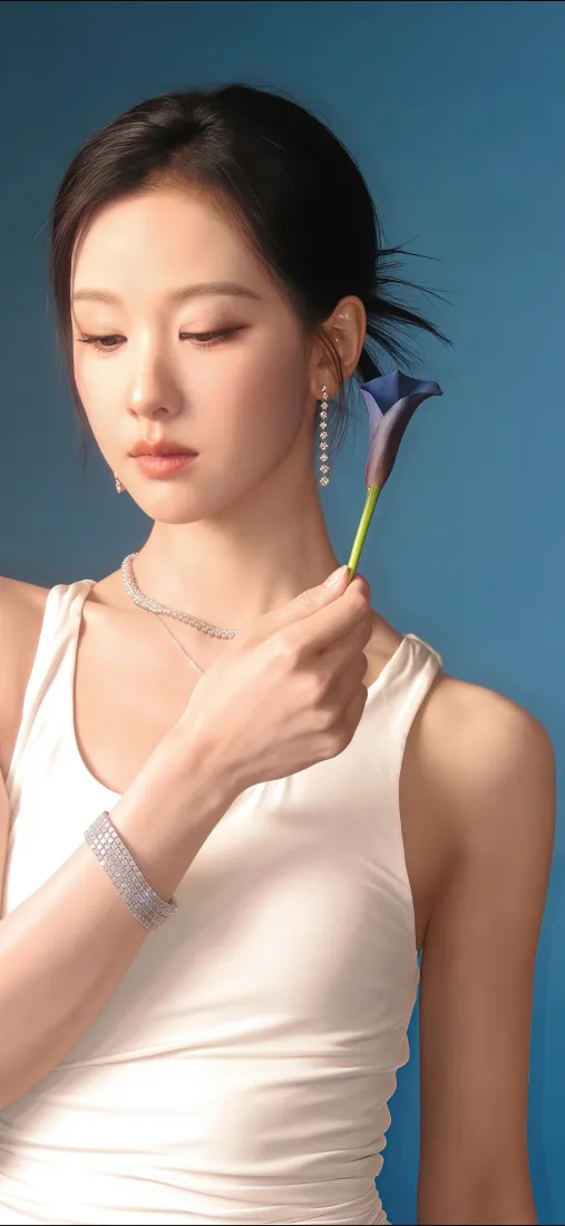 陈都灵手机壁纸｜蓝色背景图片 - 简约气质穿搭「哲风壁纸」