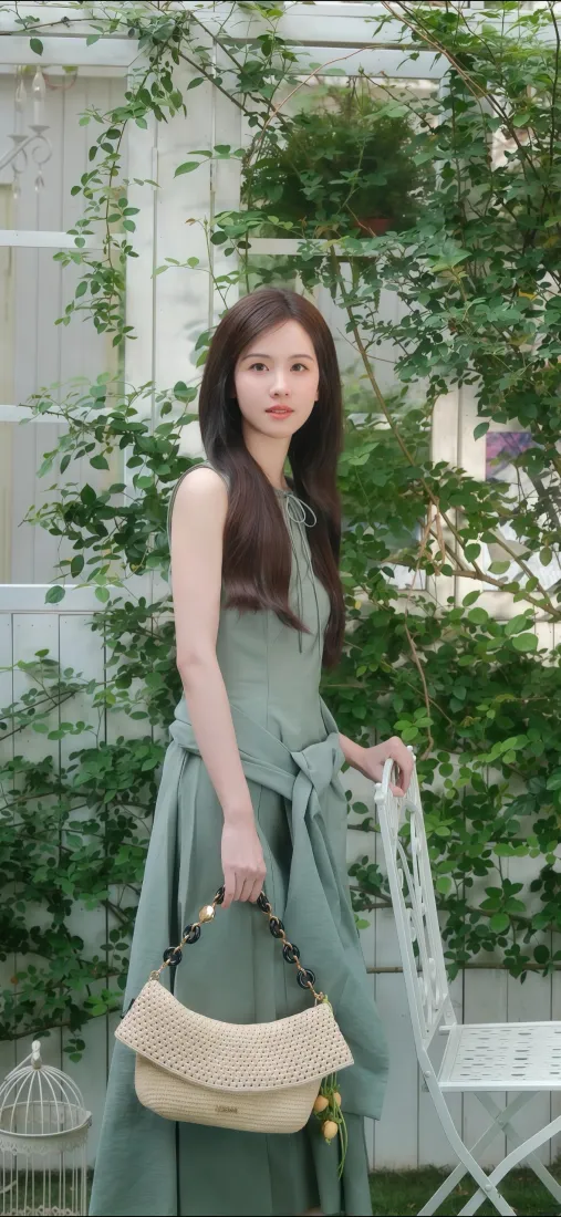 陈都灵手机壁纸｜绿植背景图片 - 绿色连衣裙「哲风壁纸」