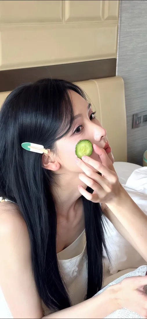 陈都灵手机壁纸｜居家背景 - 敷黄瓜黑长直「哲风壁纸」