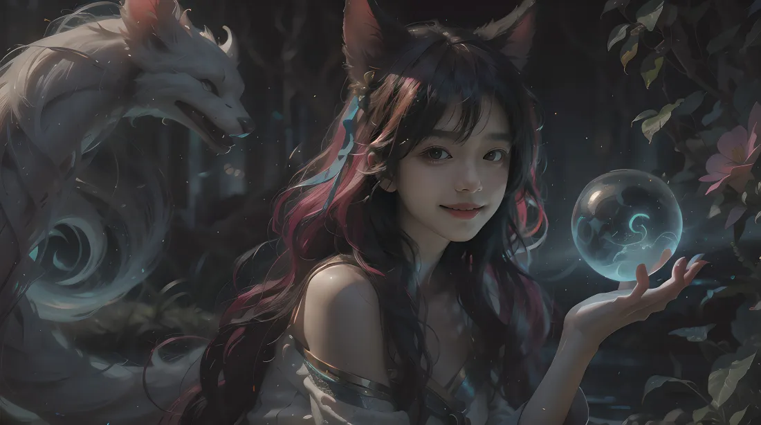 6k阿狸壁纸｜奇幻场景图片 - 兽耳美女水晶球「哲风壁纸」