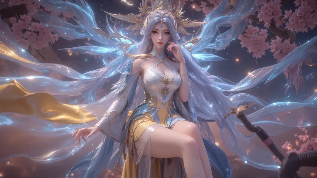 3k宁雨蝶壁纸｜百炼成神背景图 - 樱花光效古风角色「哲风壁纸」