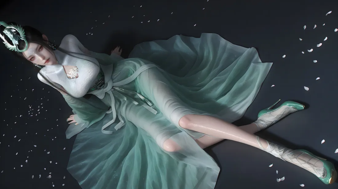 5k陆嫁嫁壁纸｜黑色背景图片 - 绿色纱裙角色「哲风壁纸」