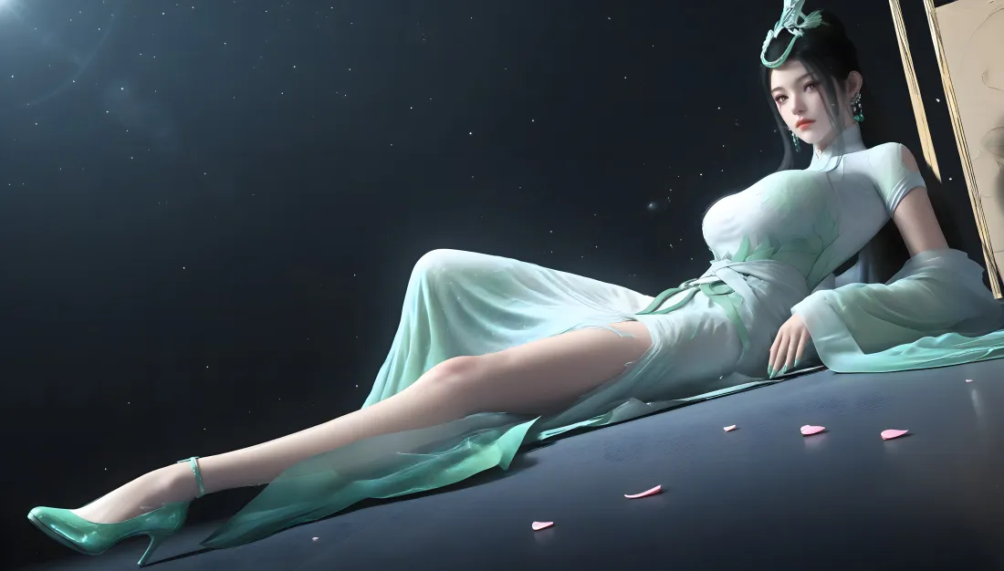 5k陆嫁嫁壁纸｜神国之上背景图片 - 绿色旗袍美女「哲风壁纸」