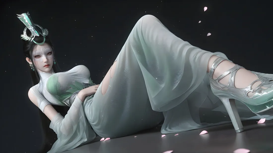 5k陆嫁嫁壁纸｜神国之上背景 - 绿衣古风美女「哲风壁纸」