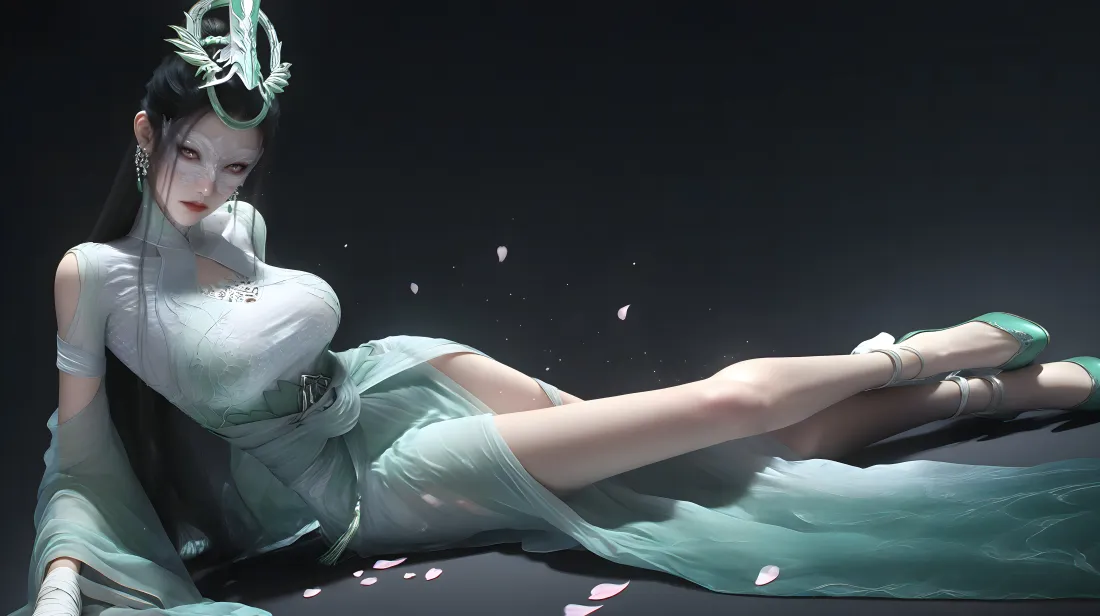 5k陆嫁嫁神国之上壁纸｜黑色背景 - 青色长裙古风美女「哲风壁纸」