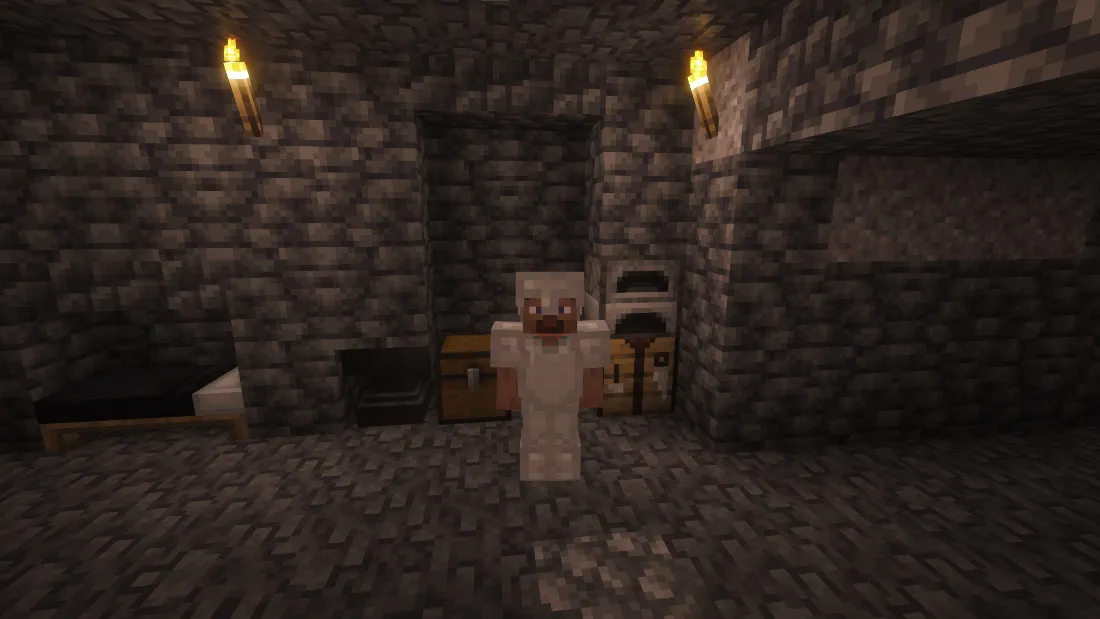 2k我的世界壁纸｜地下房间背景图片 - 石墙火把「哲风壁纸」