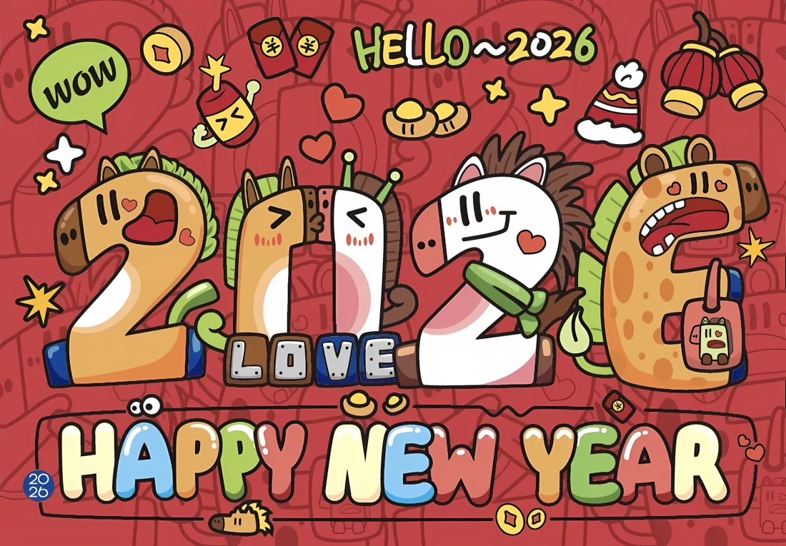 2k卡通马2026新年壁纸｜红色背景 - 喜庆马年「哲风壁纸」