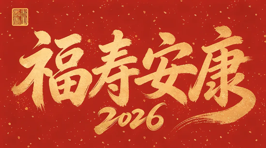 2k福寿安康2026壁纸｜红色背景图片 - 金色书法祝福「哲风壁纸」
