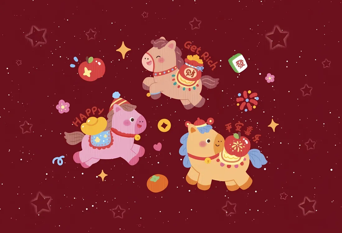2k小马壁纸｜春节背景图 - 可爱卡通装饰「哲风壁纸」