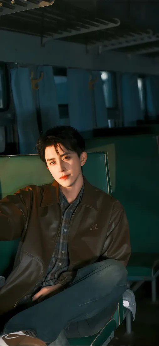 敖瑞鹏手机壁纸｜火车车厢背景图 - 休闲坐姿「哲风壁纸」