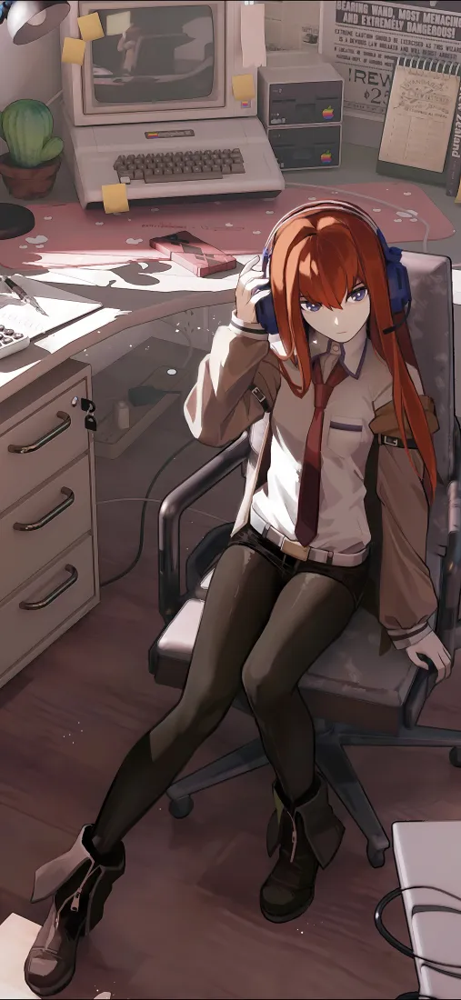 克里斯蒂娜手机壁纸｜办公室背景图片 - 二次元红发少女「哲风壁纸」