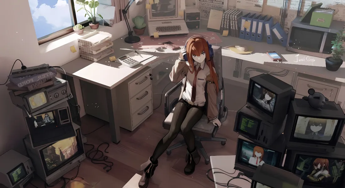 2k牧濑红莉栖壁纸｜办公室背景图片 - 命运石之门「哲风壁纸」