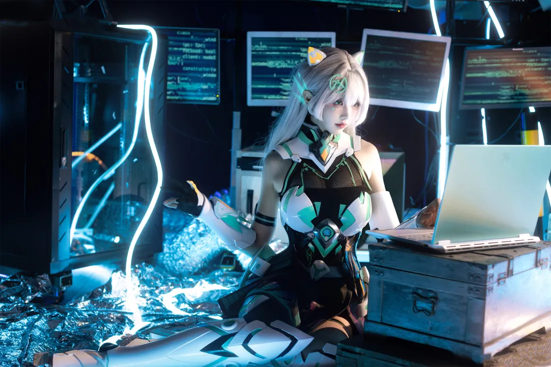 4k天选姬cosplay壁纸｜赛博朋克背景 - 科技感「哲风壁纸」