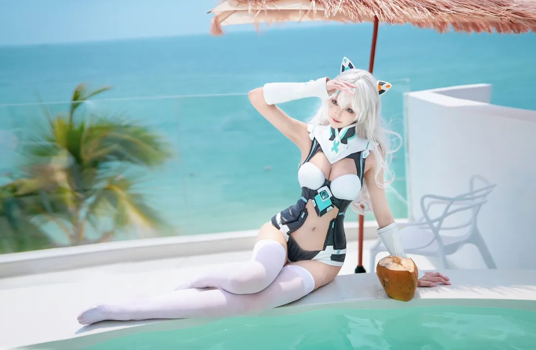 7k天选姬壁纸｜海边泳池背景 - cosplay美少女「哲风壁纸」
