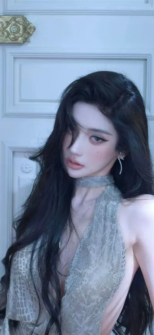 长发女孩手机壁纸｜银色礼服背景 - 迷人美女「哲风壁纸」