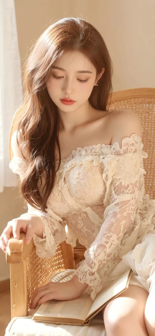 蕾丝上衣美女手机壁纸｜藤椅背景图片 - Ios「哲风壁纸」