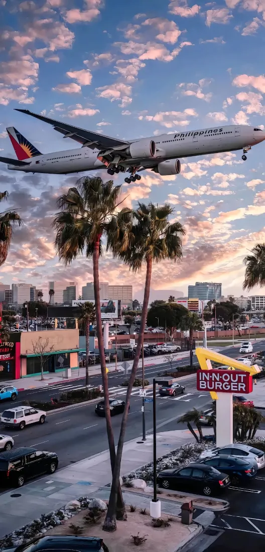 客机手机壁纸｜城市街道背景图片 - 晚霞棕榈树「哲风壁纸」