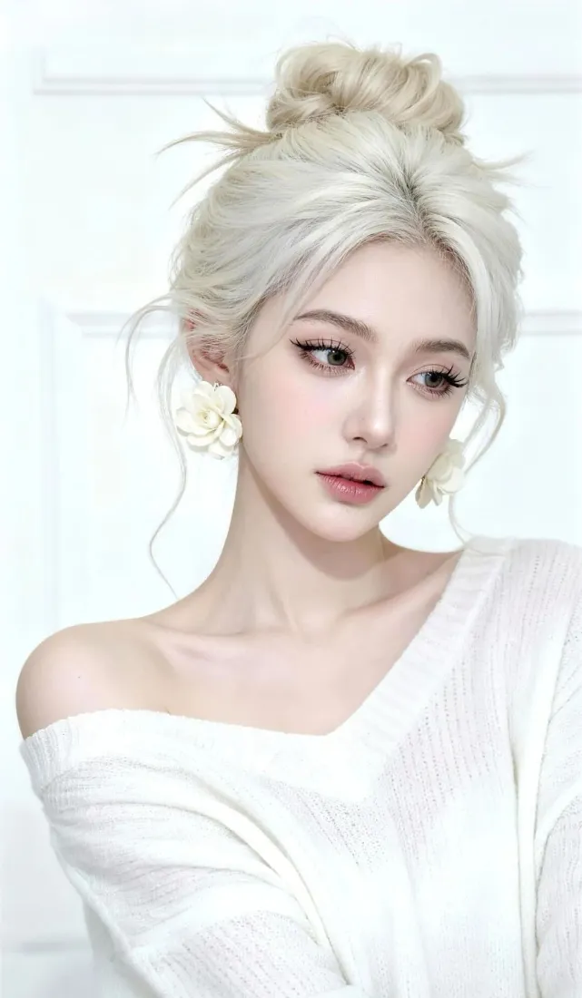 白发美女手机壁纸｜白色简约背景图片 - Ios「哲风壁纸」