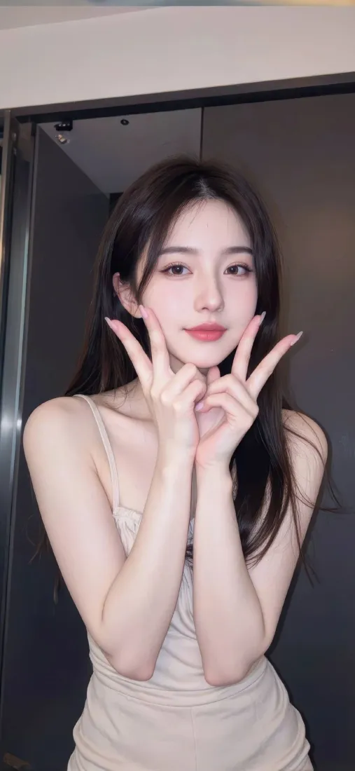 美女手机壁纸｜室内背景图片 - 米色吊带裙「哲风壁纸」