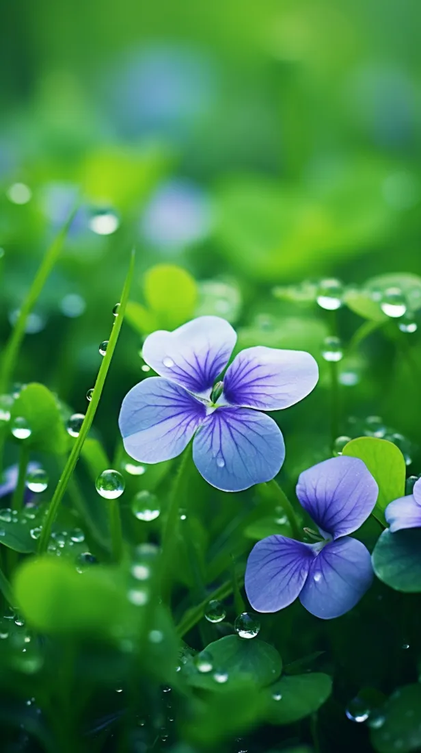 紫色花朵手机壁纸｜绿色草地背景图片 - 露珠植物清新「哲风壁纸」