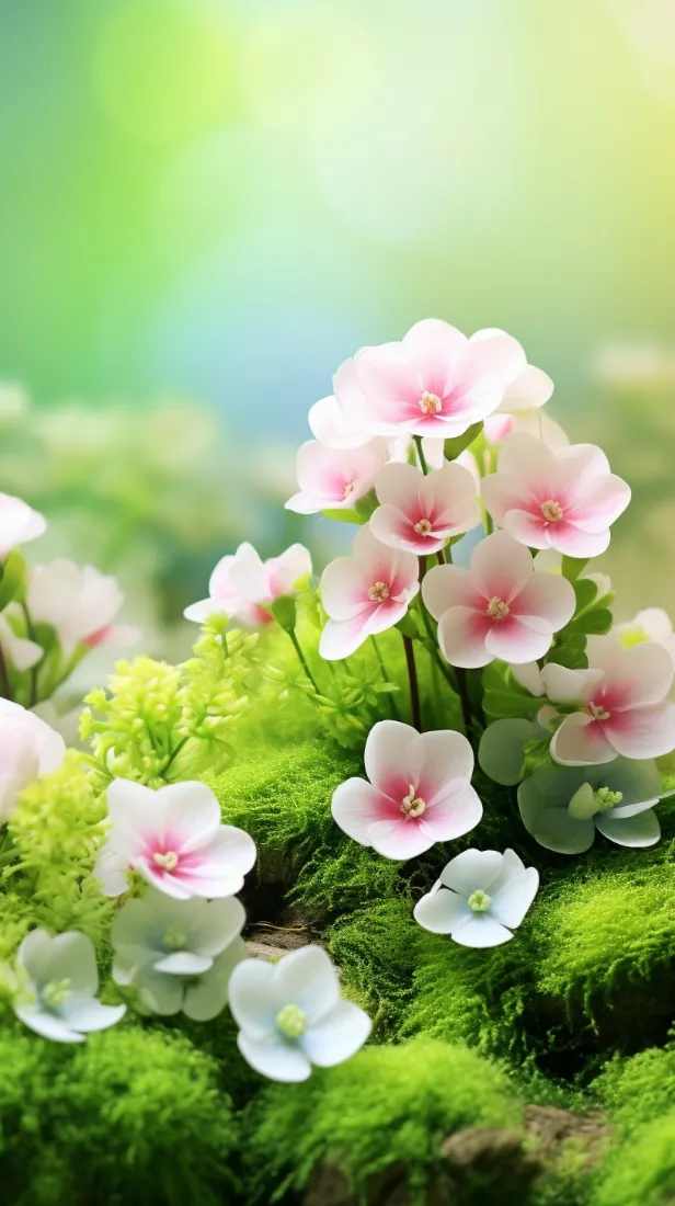 粉色花朵手机壁纸｜绿色背景图片 - 自然花卉「哲风壁纸」