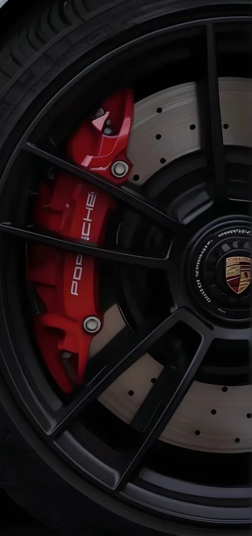 保时捷汽车手机壁纸｜汽车部件背景图片 - 红色卡钳「哲风壁纸」