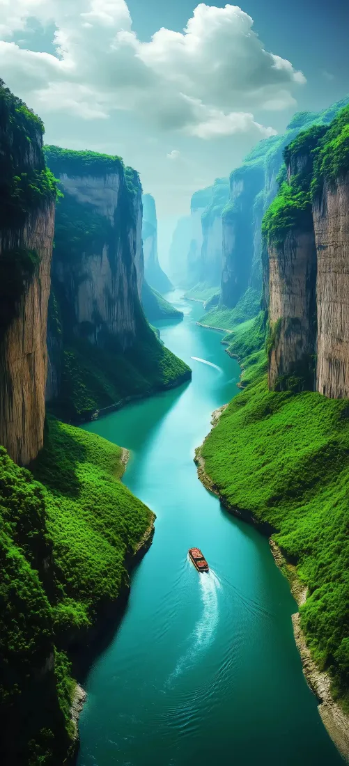 峡谷河流手机壁纸｜青山绿水背景 - 自然风光「哲风壁纸」