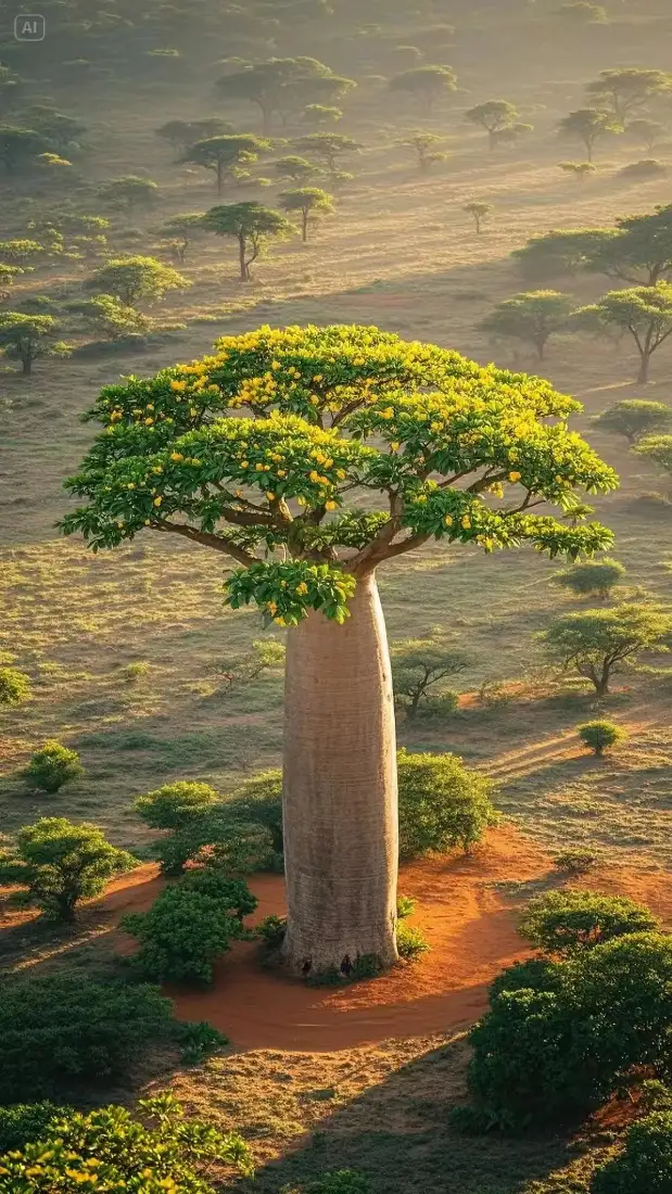 猴面包树手机壁纸｜草原背景图片 - 晨雾自然风光「哲风壁纸」