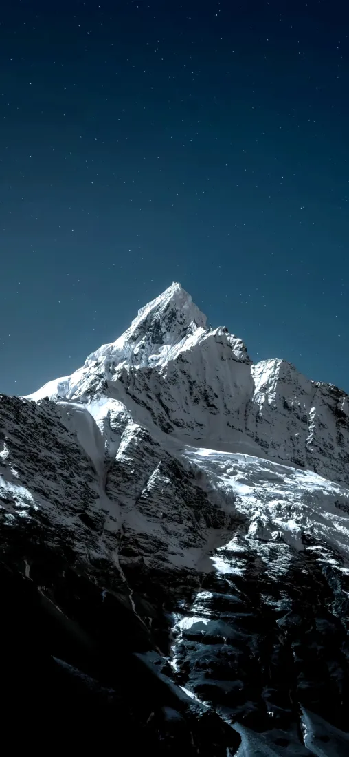 雪山夜景手机壁纸｜深蓝色背景图片 - 简约雪景「哲风壁纸」