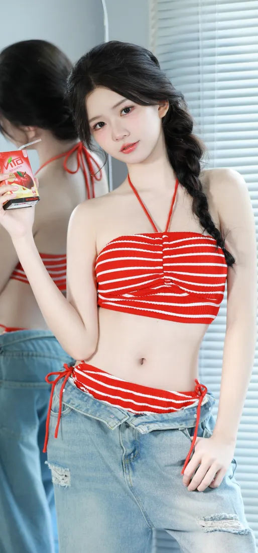 红衣少女手机壁纸｜室内背景图片 - 夏日休闲穿搭「哲风壁纸」