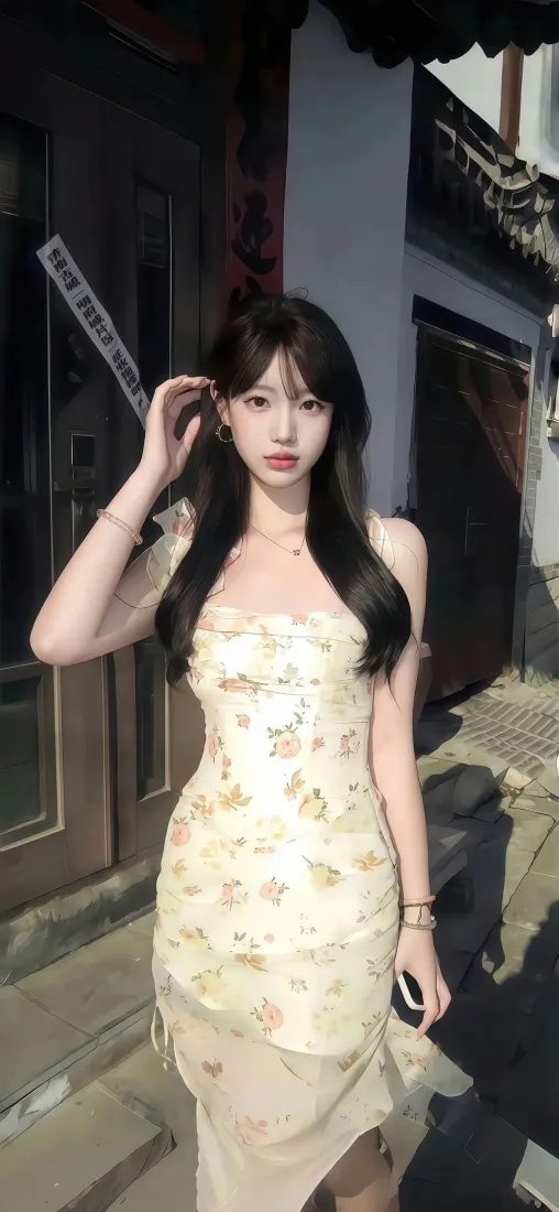 古风美女手机壁纸｜古街背景图片 - 连衣裙「哲风壁纸」