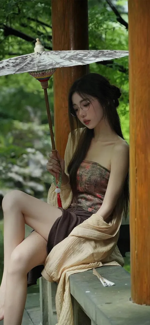 古风美女手机壁纸｜园林背景 - 油纸伞古装「哲风壁纸」